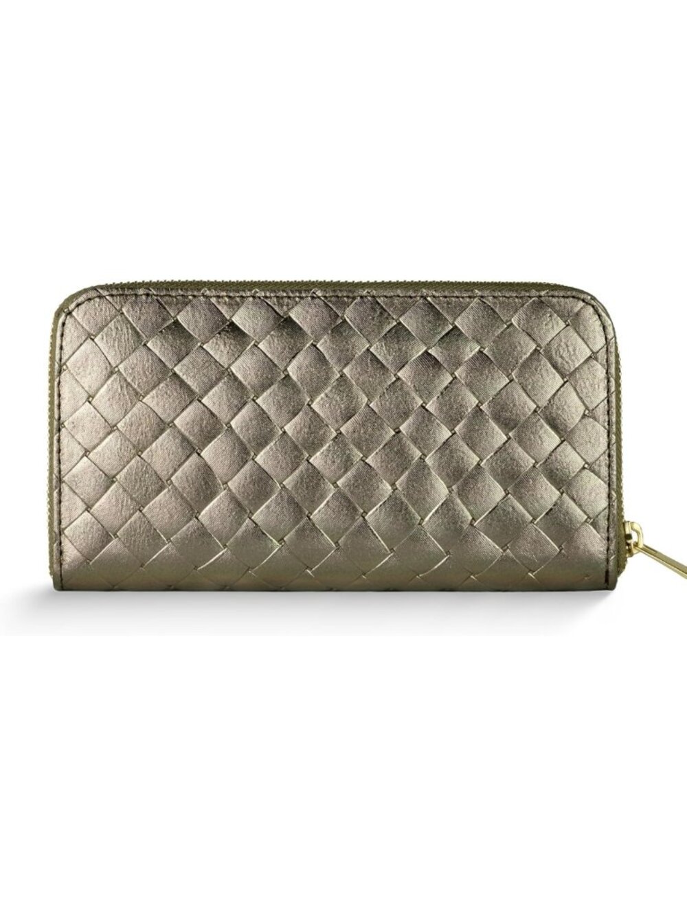 Metallic Suede Wallet for Women | Elegant Full Zip Clutch Card Case with Woven